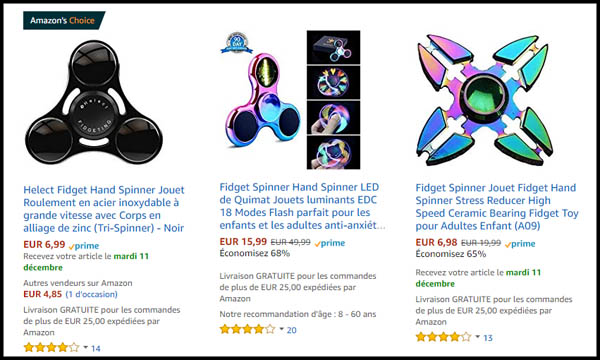 Hand Spinners de Nöel chez Amazon