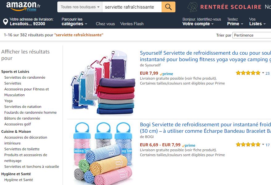 Serviettes rafraichissantes sur Amazon