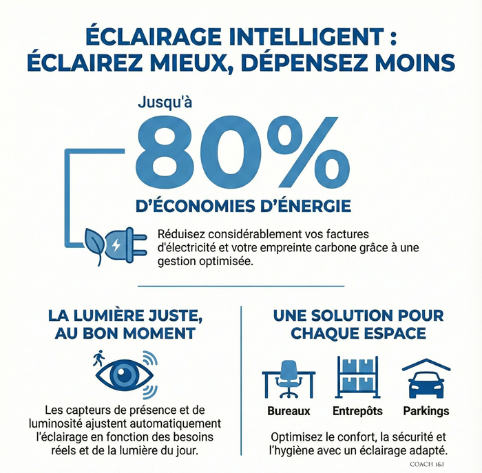 Infographie sur l'éclairage automatique - 80% d'économies d'énergie
