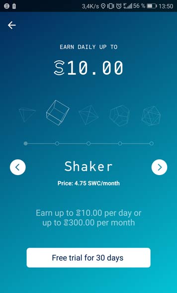 Sweatcoin statut Shaker